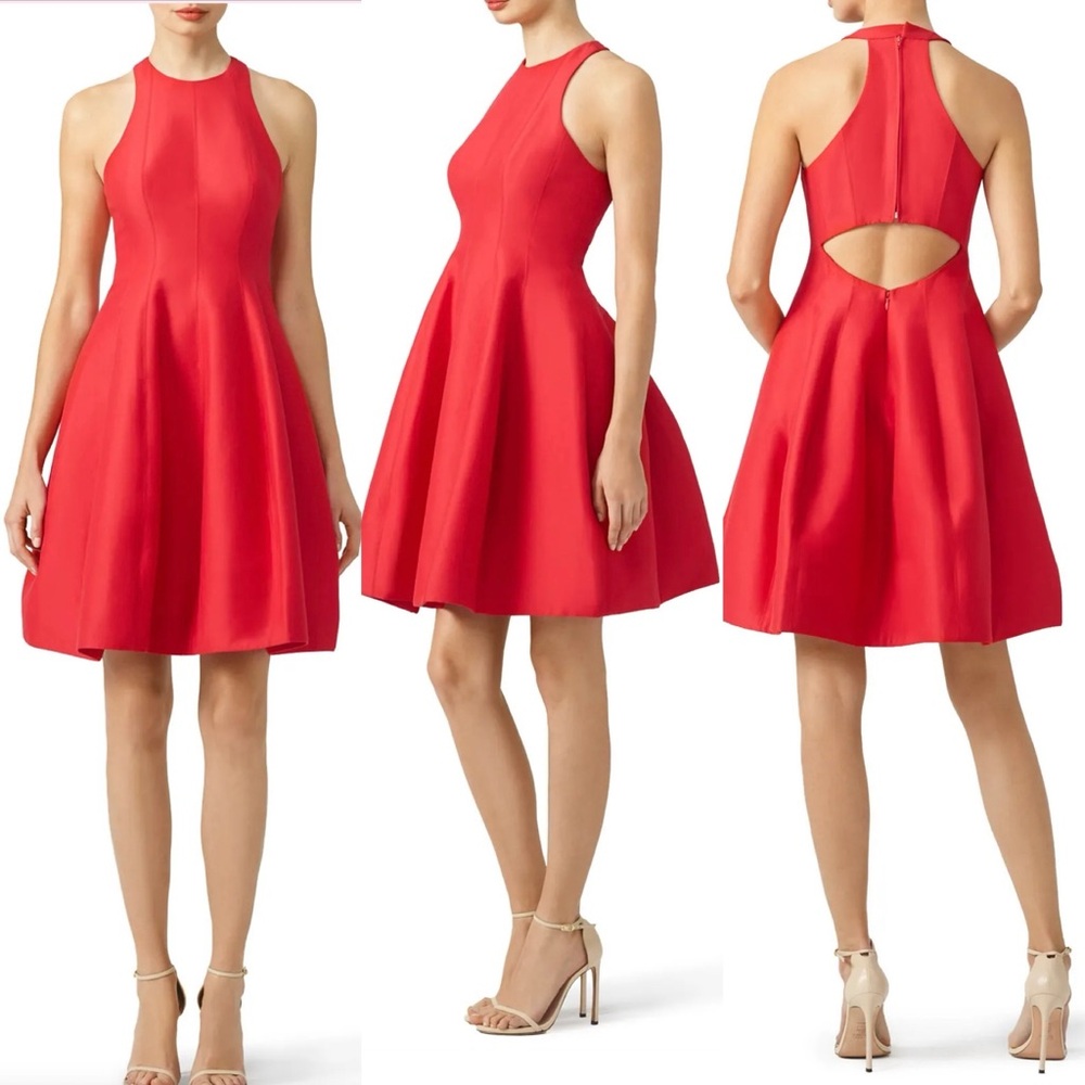 HALSTON HERITAGE Carmine Red Silk Faille Semiformal Dress